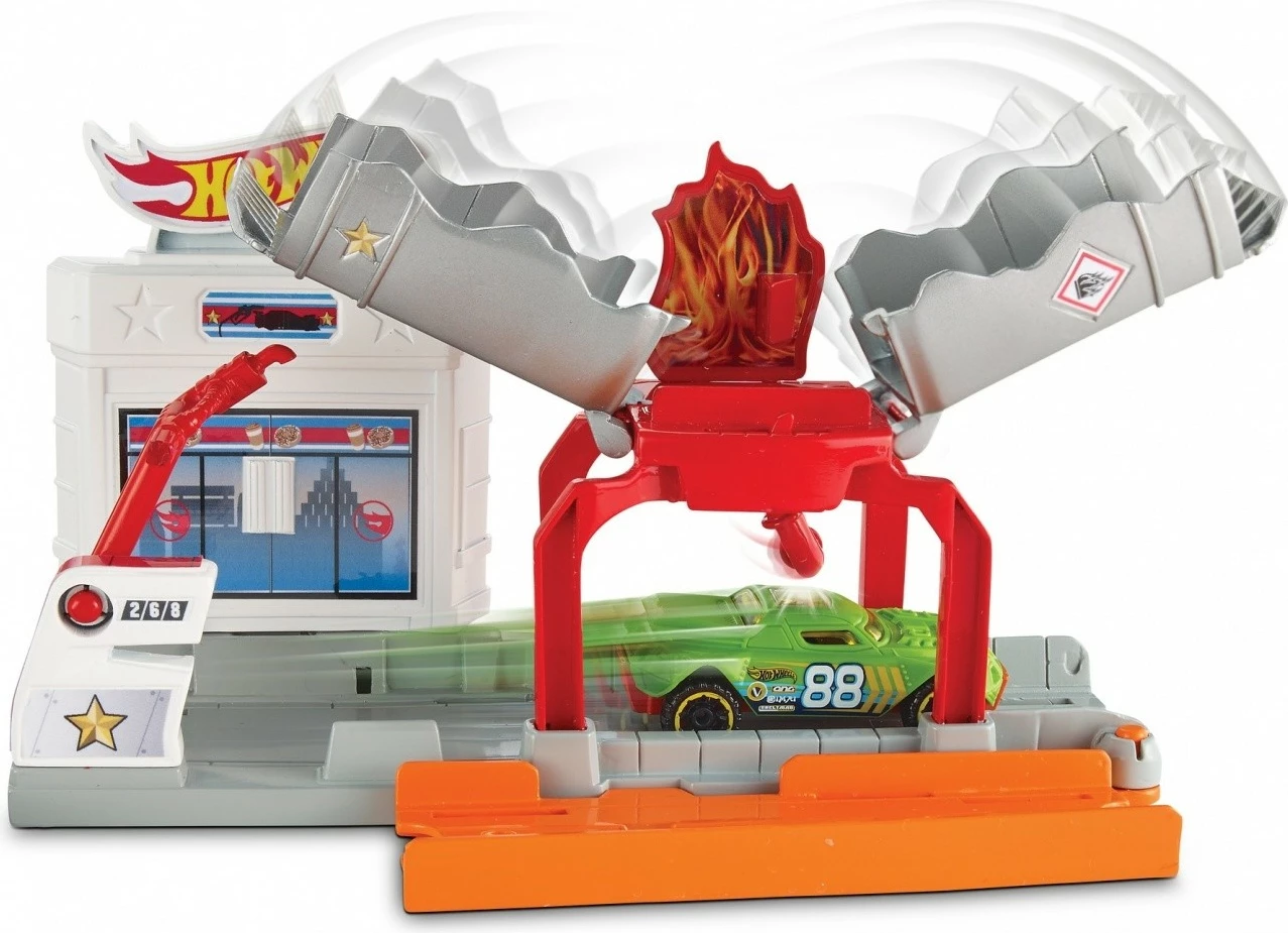 Set lodrash Hot Wheels Blaze Blast, me veturë lodër, plastikë, gri/portokalli/e kuqe