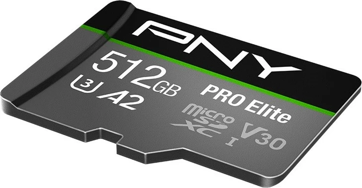 Kartë memorje microSDXC, PNY, P-SDUX512U3100PRO-GE, 512GB U3 A2 V30, deri 100MB/s leximi 90MB/s shkrimi