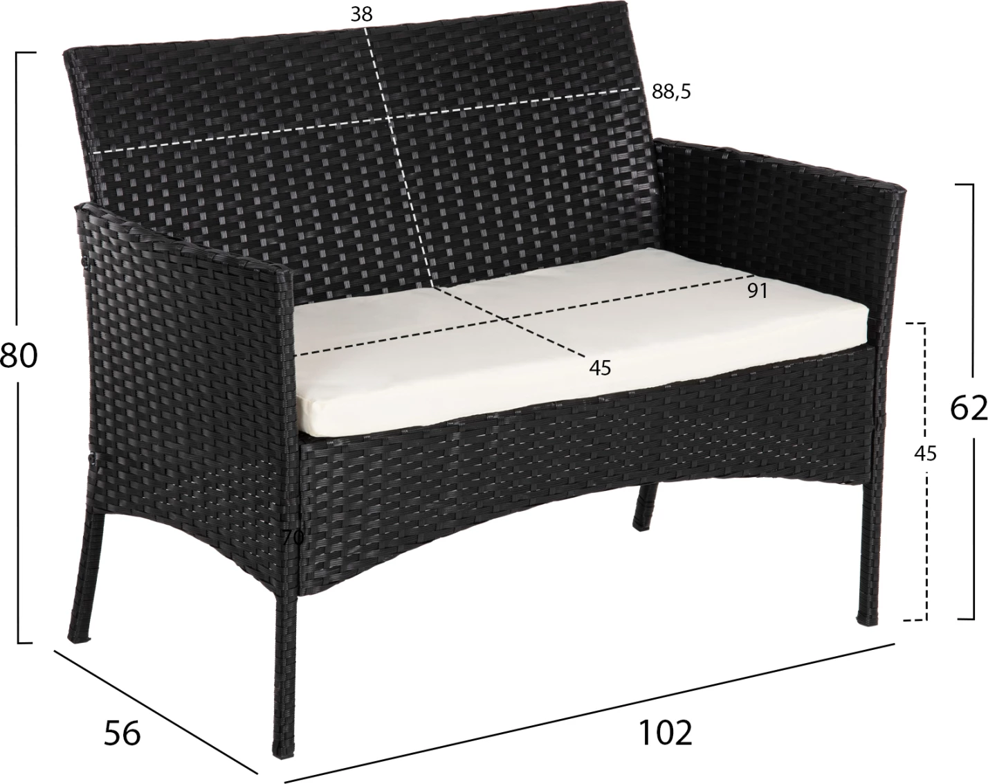 Set salloni për jashtë 4 pjesë STASIA FH6089.04 ratan sintetik në të zezë-jastëkë në bezhë