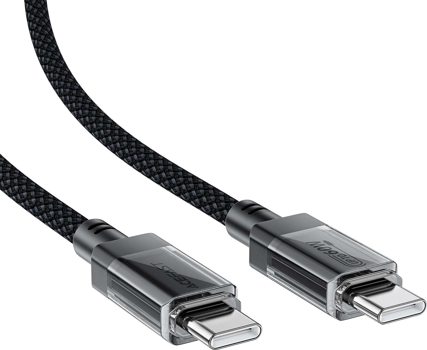 Kabllo USB-C në USB-C Acefast C12-03, 1.2m, 60W, 480Mbps, najlon, e zezë