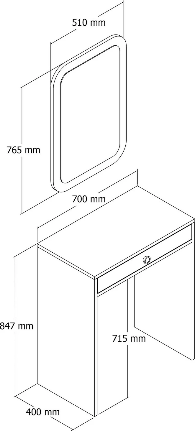 Tavolinë grimimi Hanah Home, pasqyrë Lizbon, ngjyrë arre, e bardhë, mermer