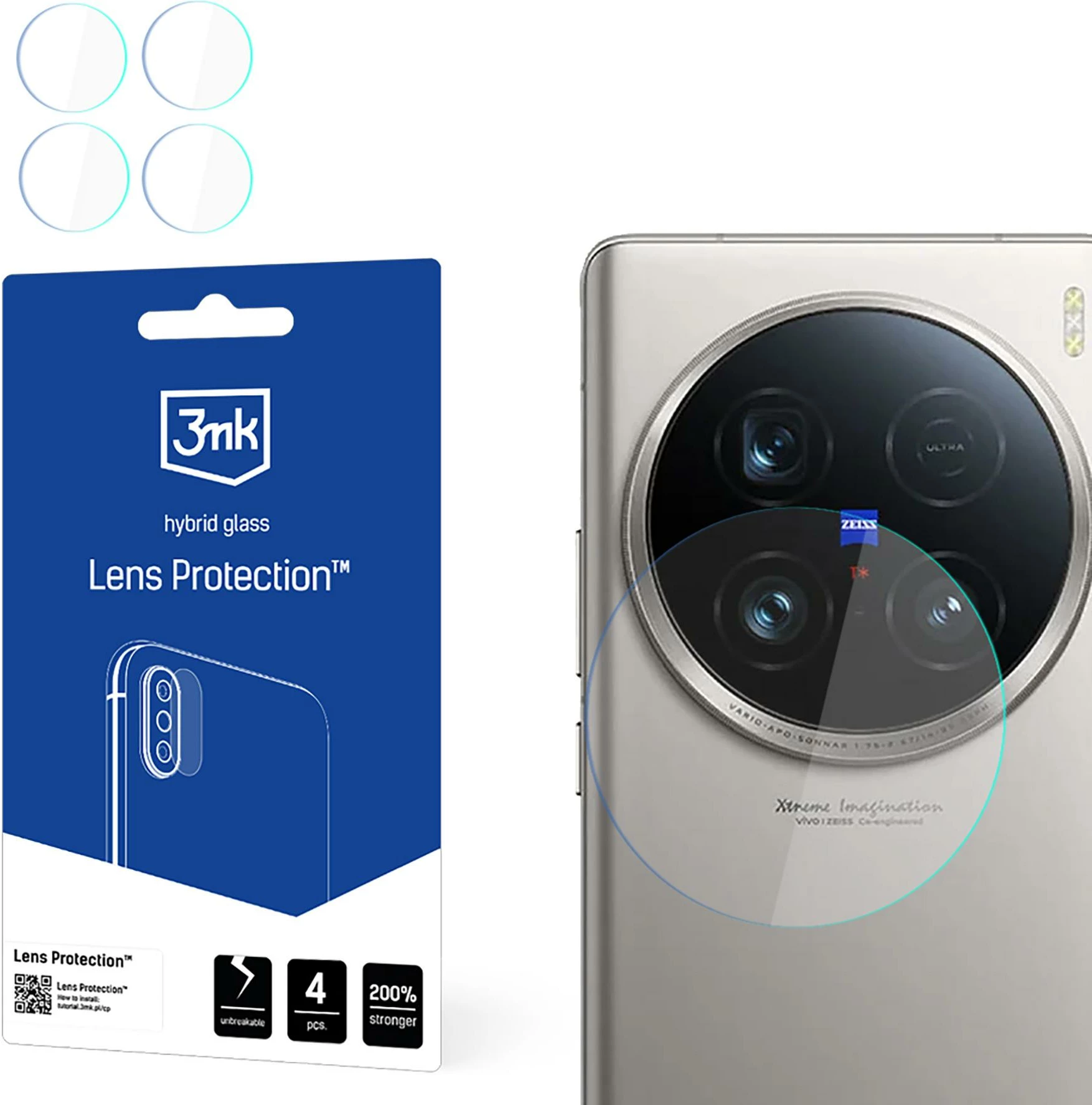 Xham hibrid mbrojtës për kamerë 3mk Protection për Vivo X100 Ultra, 4 copë
