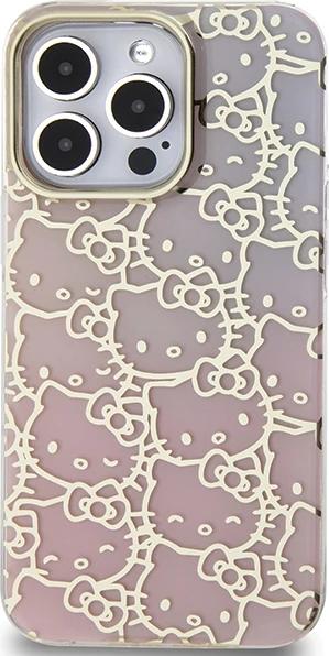Mbështjellës Hello Kitty IML Gradient Electrop Crowded Kitty Head për iPhone 15 Pro Max, Rozë