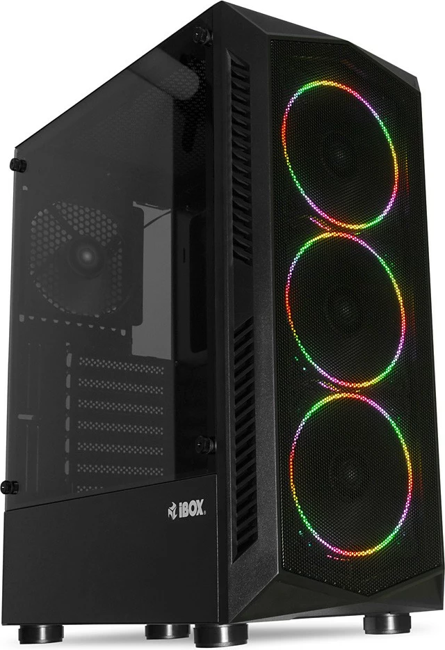 Kasë iBOX Lupus 27 OLU27, Midi Tower, ATX/UATX, 4 ventilatorë RGB, xham i temperuar, e zezë