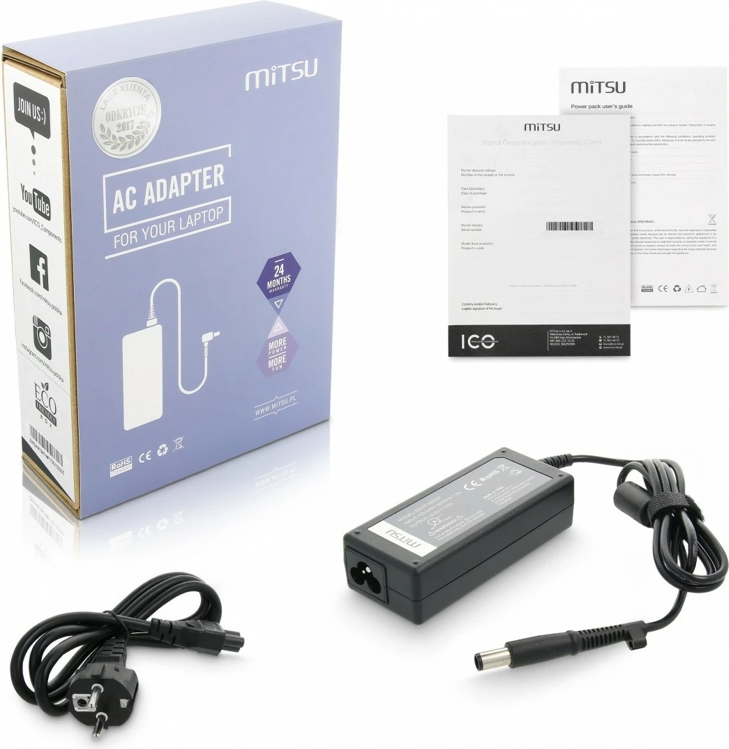 Karikues laptopi Mitsu ZM/HP18535P, 65W, 18.5V 3.5A, për HP/Compaq, i zi