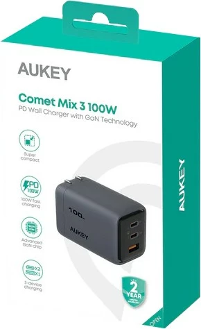 Karikues muri AUKEY PA-C5 Comet Mix 3, 100W, 3xUSB (2xUSB-C, 1xUSB-A), Gri