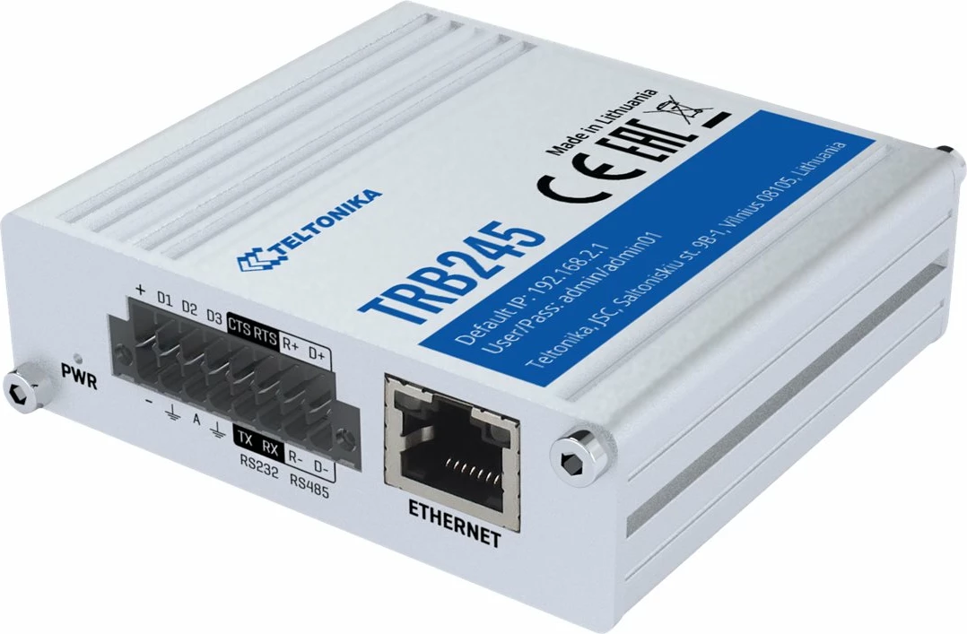 Gateway industrial Teltonika TRB245, Dual SIM, LTE Cat 4, RS232/RS485, Ethernet, Bardhë