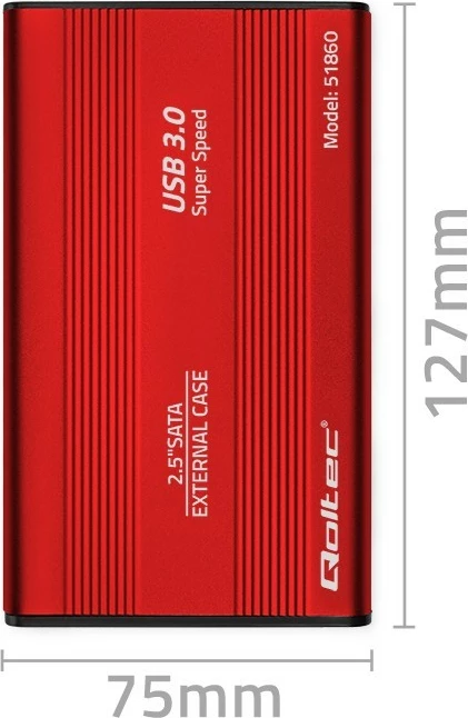 Kasë Qoltec 2.5" për HDD/SSD, USB 3.0, e kuqe