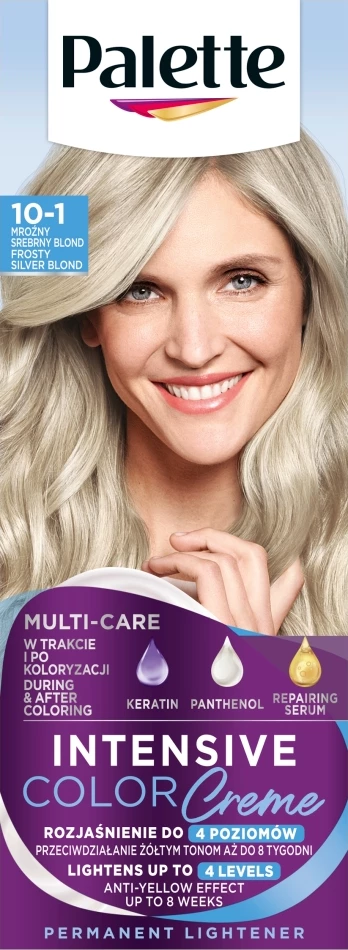 Ngjyrë për flokë për femra Palette Intensive Color Creme Lightener 10-1 (C10) Bjonde Argjendi e Ftohtë, 1 copë