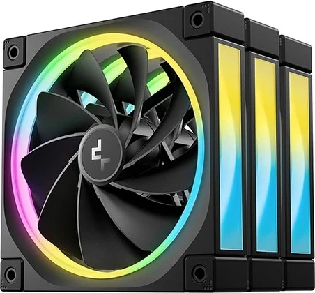 Set ventilatorë për kasë kompjuteri DeepCool FL12R-3 IN 1, 12 cm, 3 copë, zi