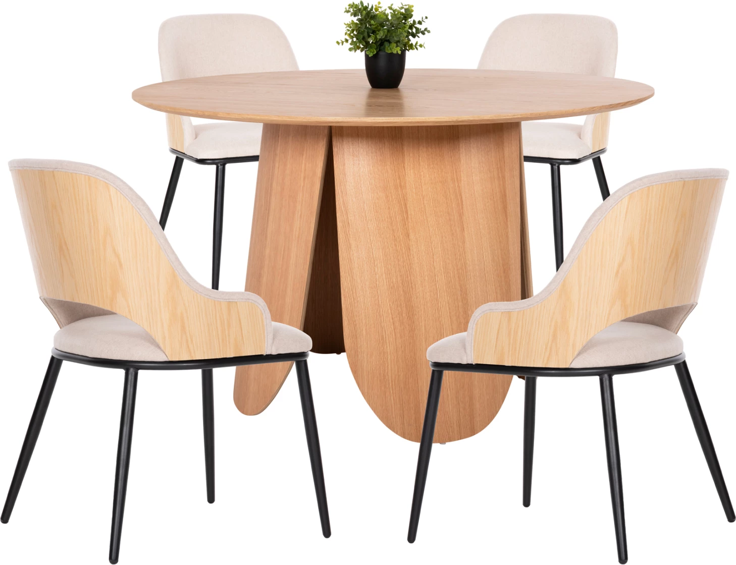 Set për darkë 5 copë, tavolinë DENTY & 4 karrige DELF (lis-bezhë)