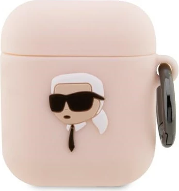 Mbështjellës Karl Lagerfeld për AirPods 1/2, silikon, rozë, me unazë