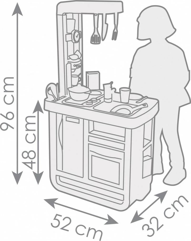 Kuzhinë lodër Smoby Bon Apetit, elektronike, me zëra, 23 aksesorë, Azure/Bezhë/E bardhë