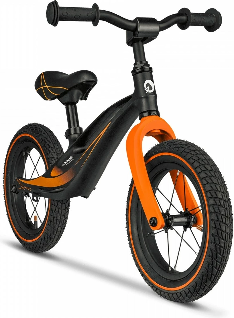 Biçikletë balancuese Lionelo Bart Air Sporty, 12", për fëmijë, E zezë/Portokalli