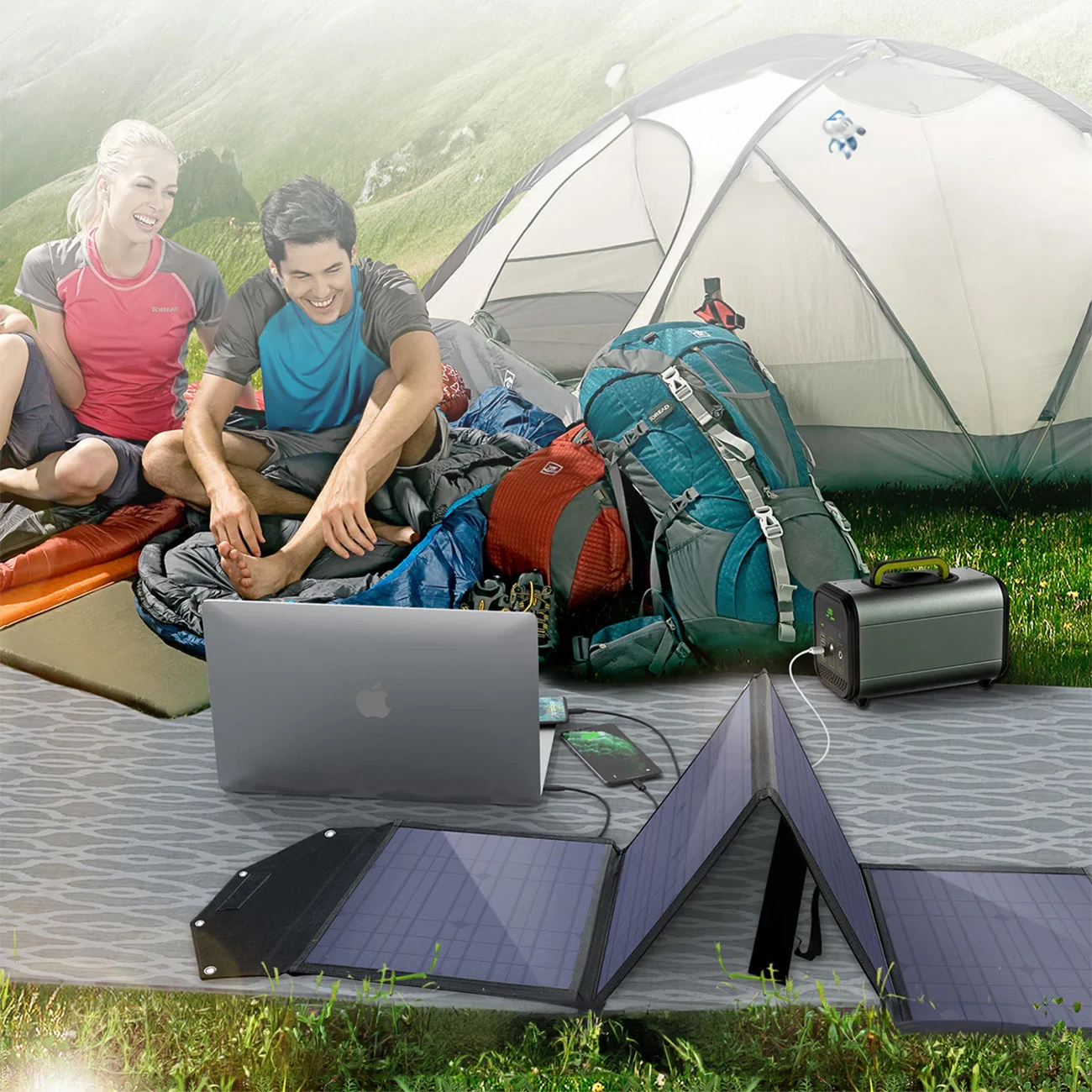 Karikues diellor i palosshëm Choetech SC009-V2, 100W, 2x USB-A, USB-C, i zi