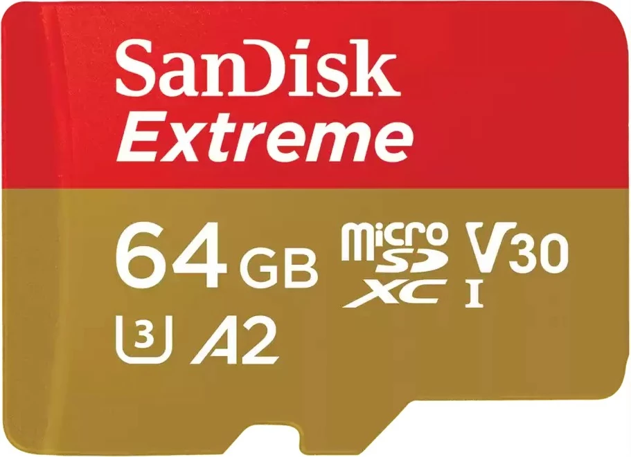 Kartelë memorie SanDisk Extreme, 64 GB, MicroSDXC, Class 10, UHS-I, e kuqe dhe e artë