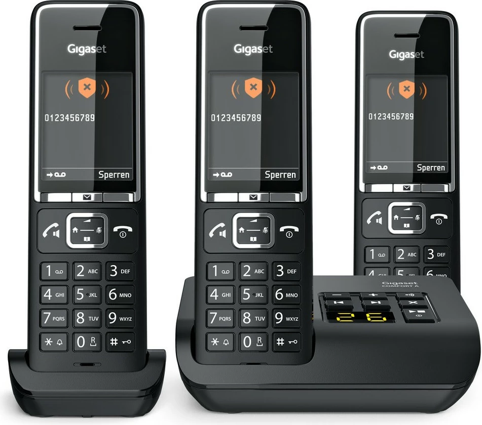 Telefon pa tela Gigaset COMFORT 550A, 3 dorëza, regjistrues automatik, 200 kontakte, i zi