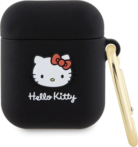 Mbështjellës Hello Kitty për AirPods 1/2, silikon, i zi, me unazë