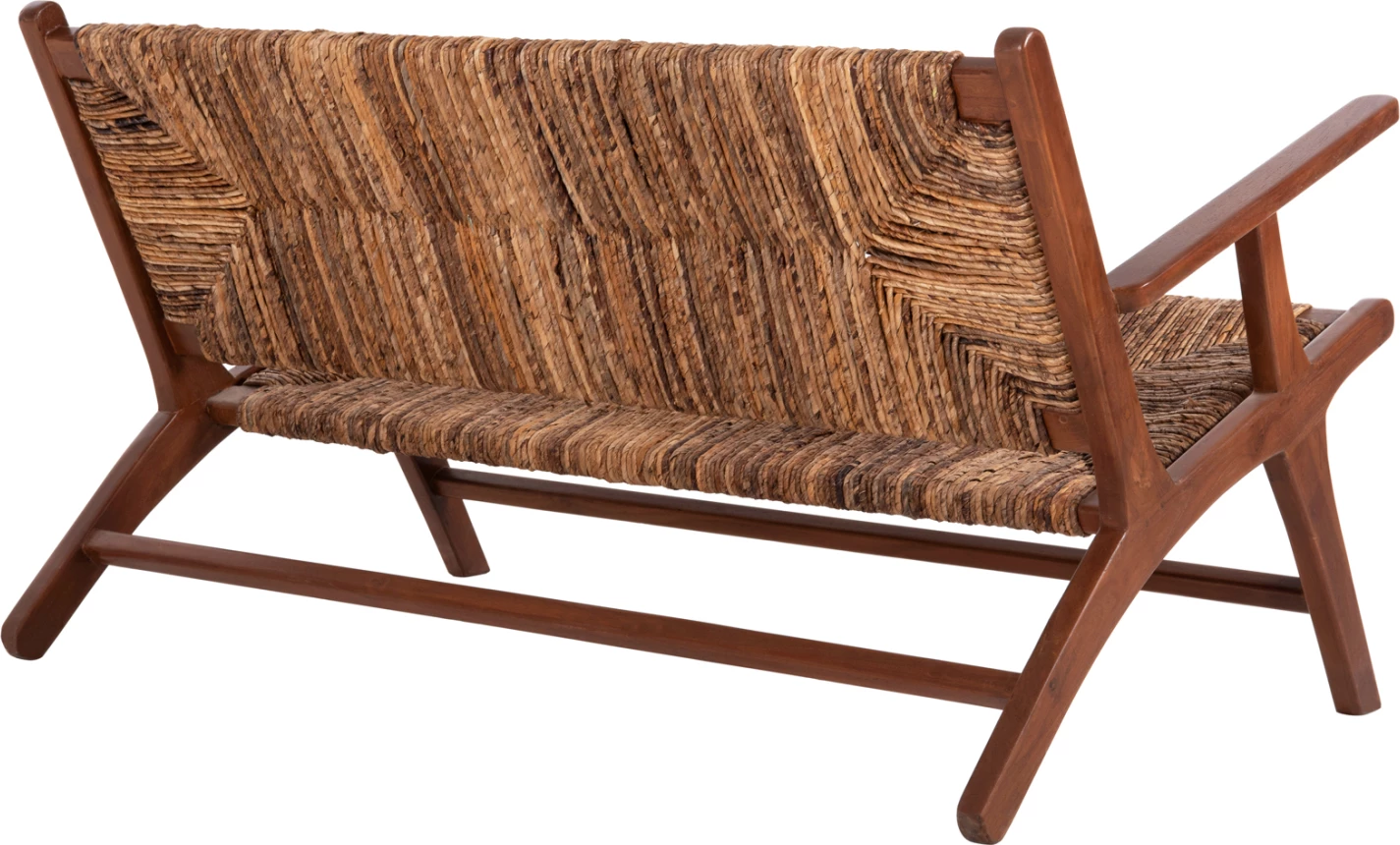Divan për jashtë 2-vendësh, dru teak, litar banane, 120x76x68,5 cm