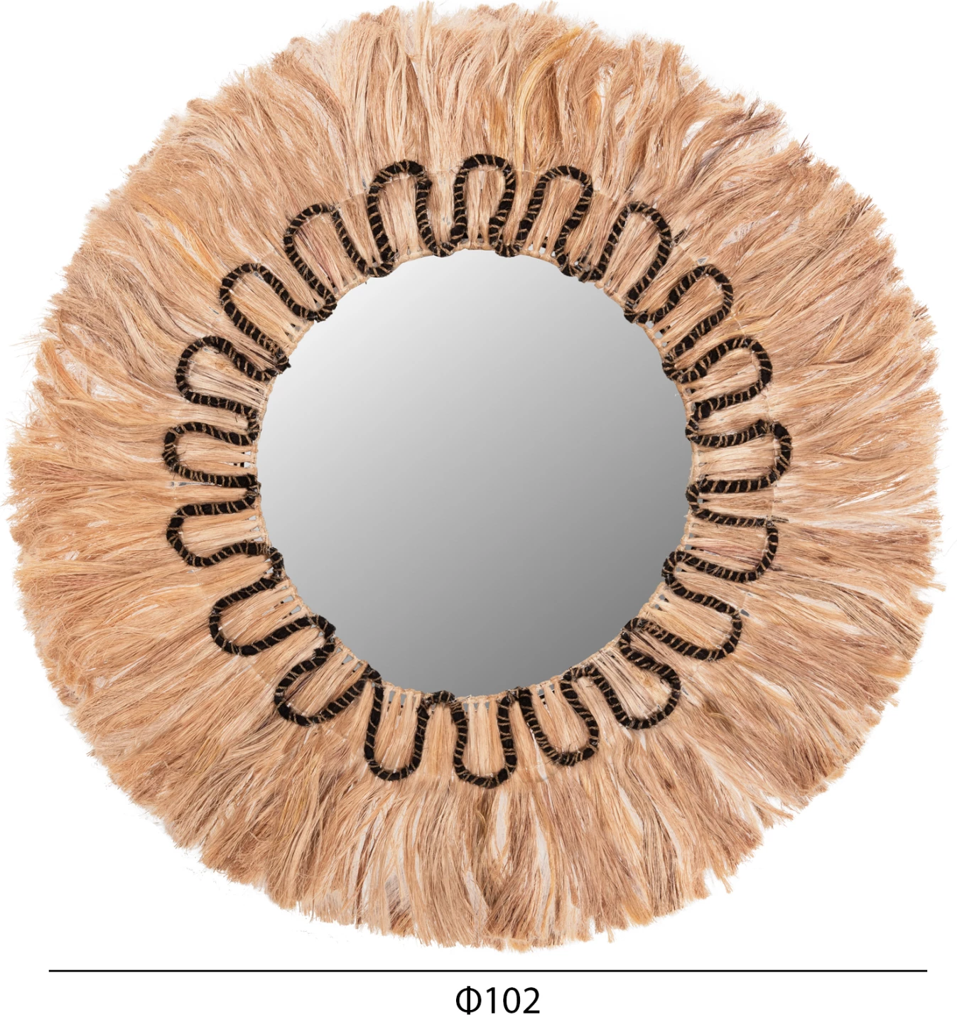 Pasqyrë e rrumbullakët me kornizë prej fibrave abaka, ngjyrë natyrale dhe e zezë, Φ100cm, FH7749