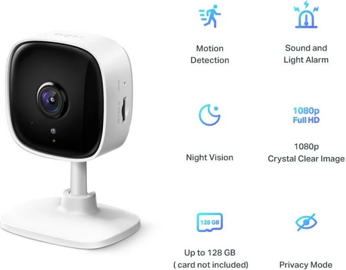 Kamerë sigurie IP, TP-Link Tapo C100, 1080p 2MP, Wi‑Fi, audio dy-drejtimësh, vizion nate 9 m, microSD deri 128GB, e bardhë
