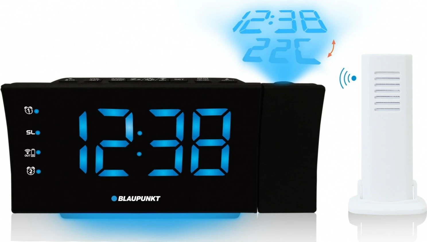 Radio-alarma Blaupunkt CRP81USB me projektor, FM, USB, e zezë