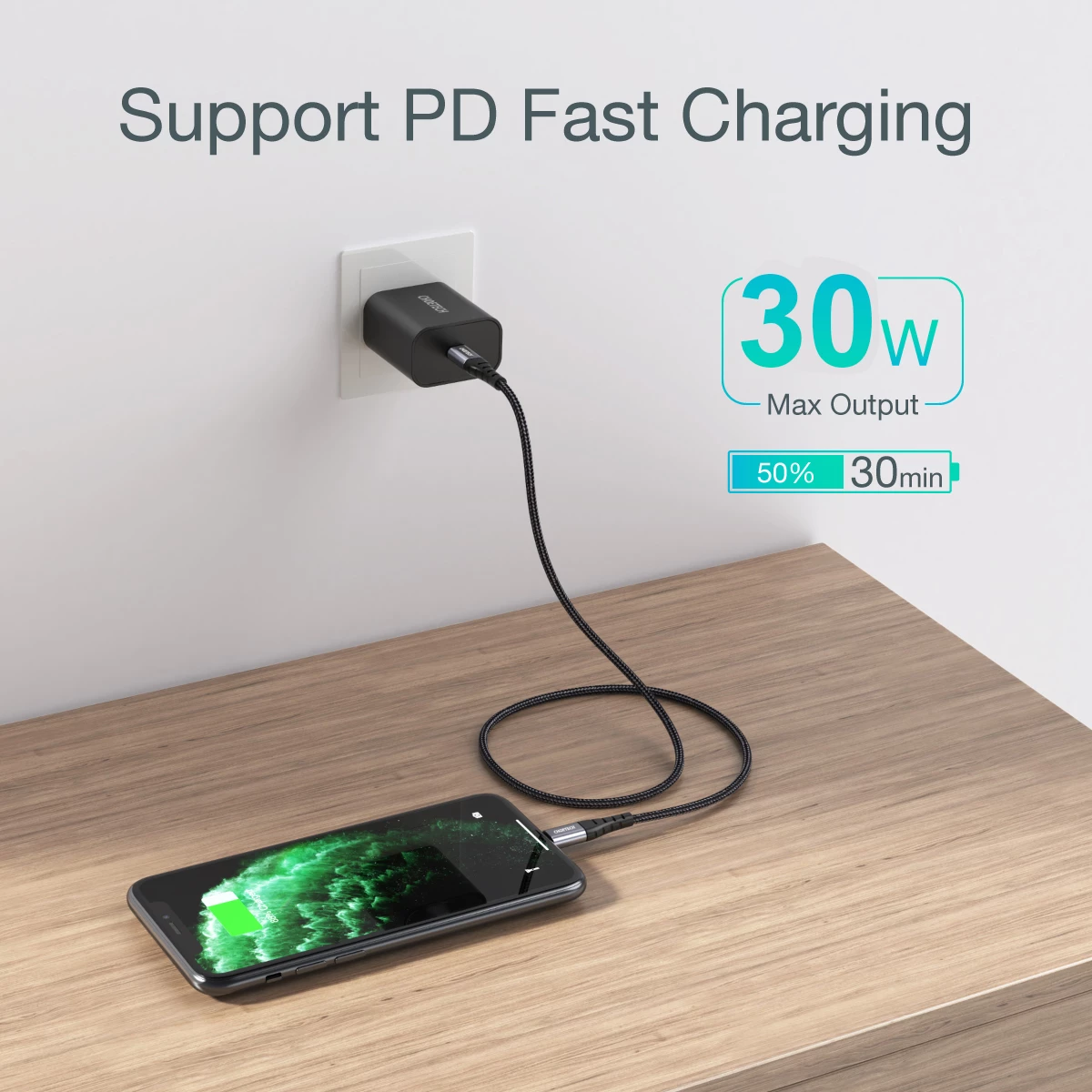 Kabllo Choetech IP0039 USB-C në Lightning, 1.2m, e zezë