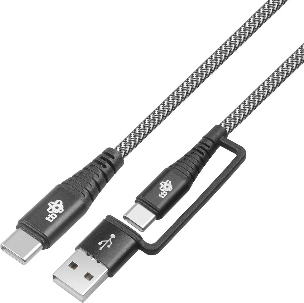 Kabllo 2-në-1 TB USB C në USB C me adapter USB A, 1.2 m, e zezë