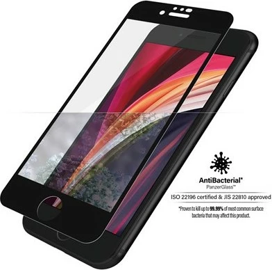 Xham mbrojtës PanzerGlass për iPhone SE/8/7/6/6s, E2E, antibakterial, i zi