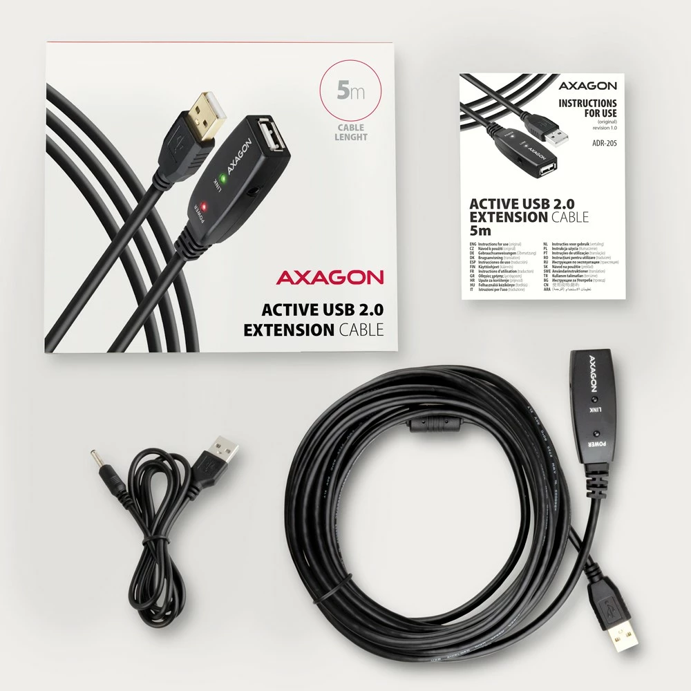 Kabllo zgjatues aktiv USB 2.0 AXAGON ADR-205, 5m, i zi