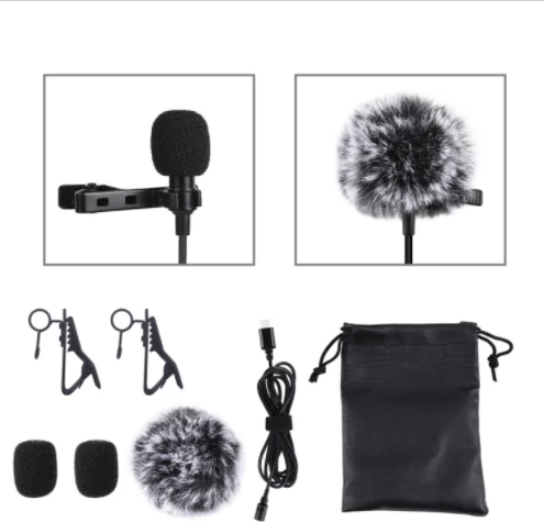 Mikrofon lavalier Puluz PU425 me klip, 1.5m, USB-C, i zi