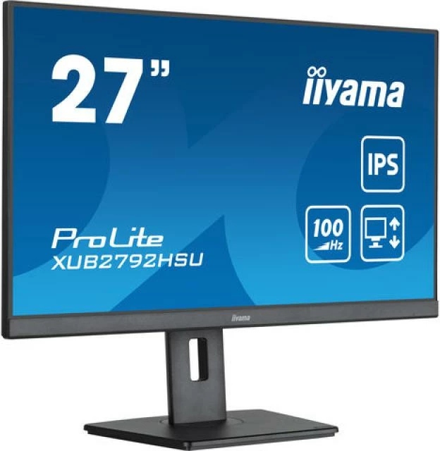 Monitor, iiyama, ProLite XUB2792HSU-B6, 27" IPS 100Hz, AdaptiveSync, HDMI/DisplayPort, USB 3.2, altoparlantë, bazë me rregullim lartësie 150 mm, e zezë
