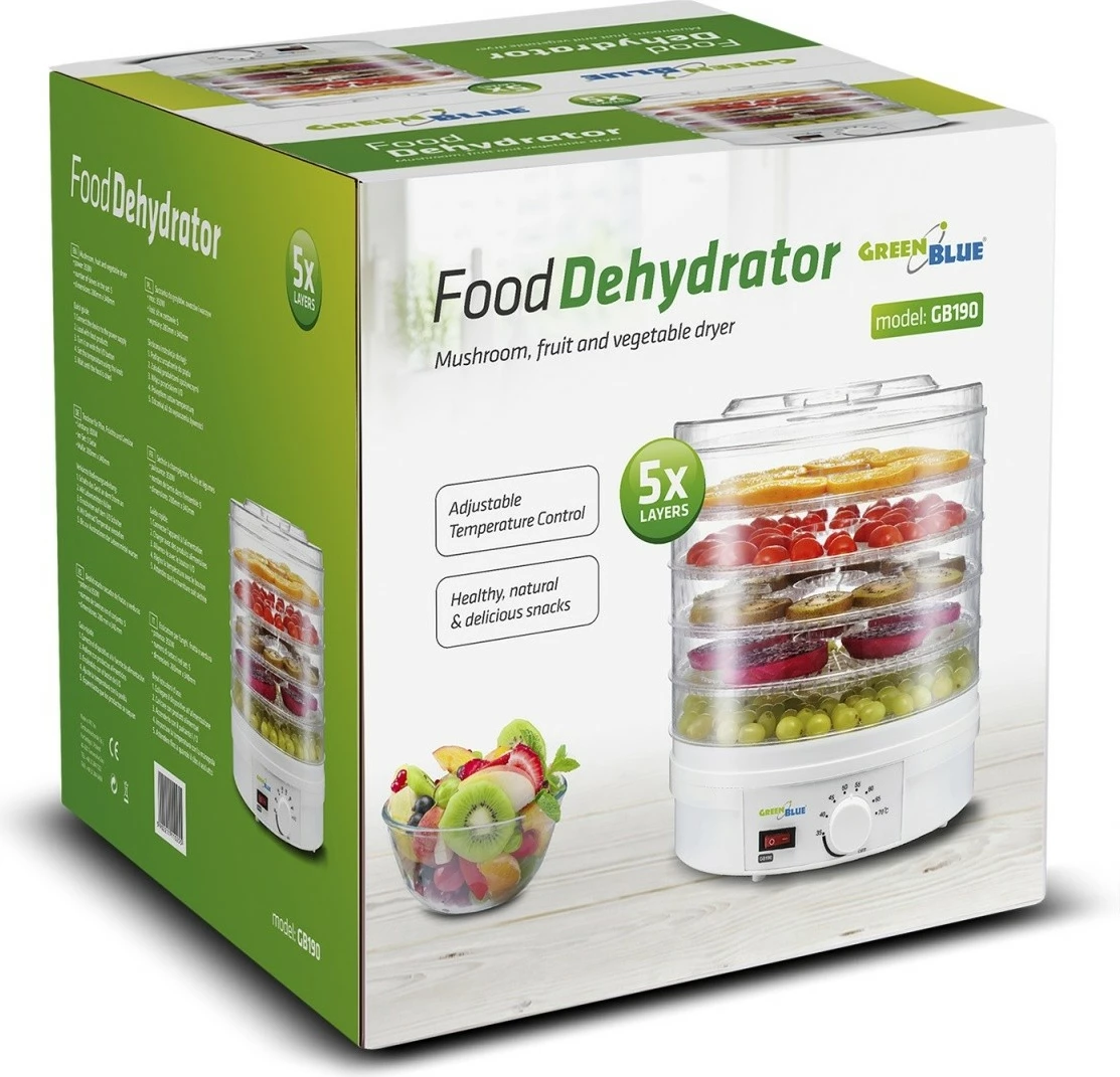 Tharëse kërpudhash, perimesh dhe frutash GreenBlue GB190, 5 tabaka, 250W, Bardhë