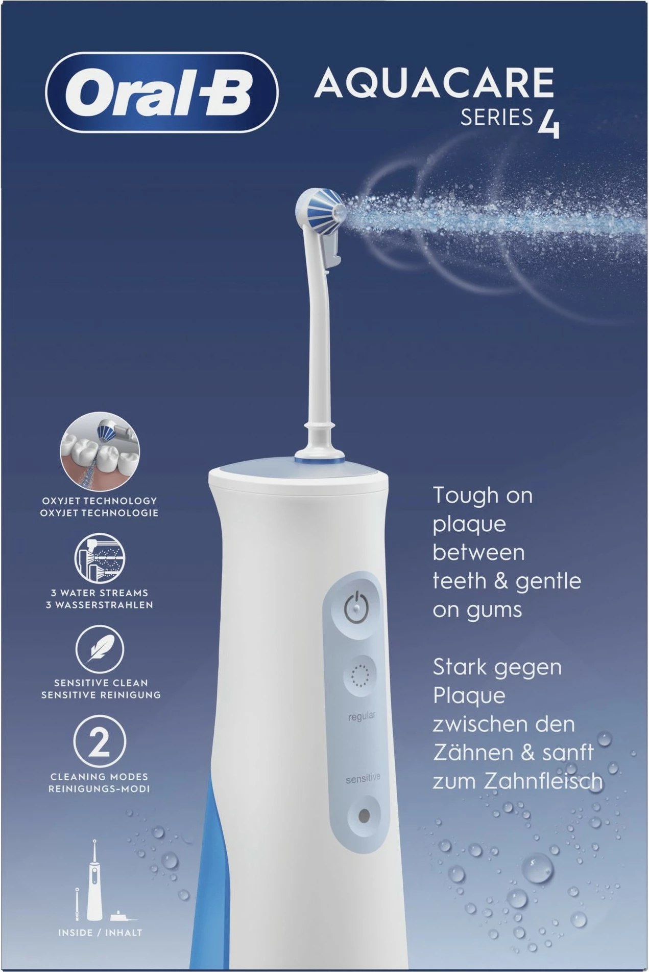 Irigator oral pa kabllo Oral-B AquaCare 4, Furçë dhëmbësh rrotulluese-oscilluese, Bardhë