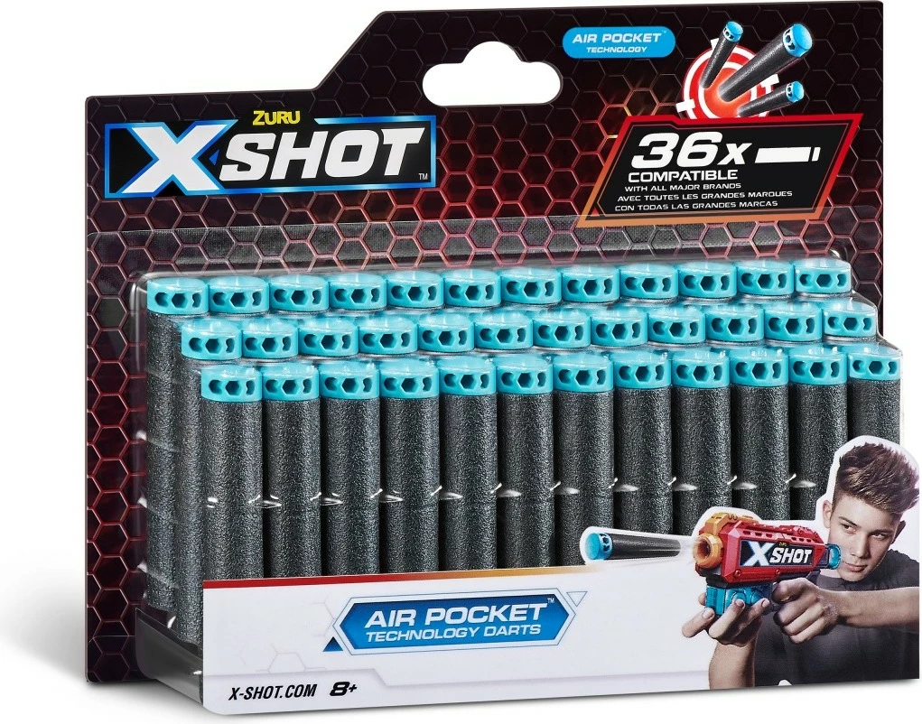 Set shigjeta shkumë ZURU X-Shot Excel Air Pocket Technology, 36 copë, gri/azure
