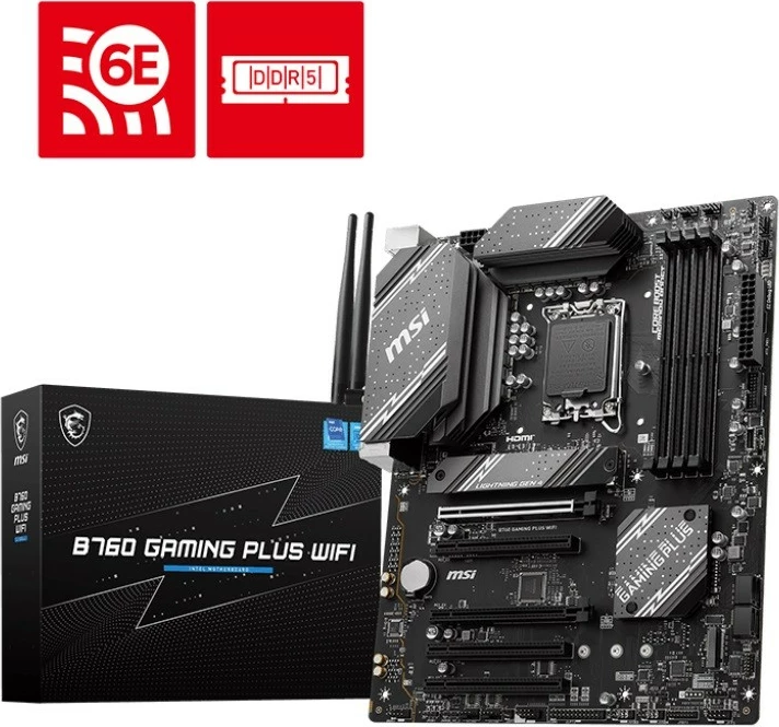 Pllakë amë MSI B760 GAMING PLUS WIFI, ATX, LGA1700, DDR5, Wi-Fi 6E, e zezë