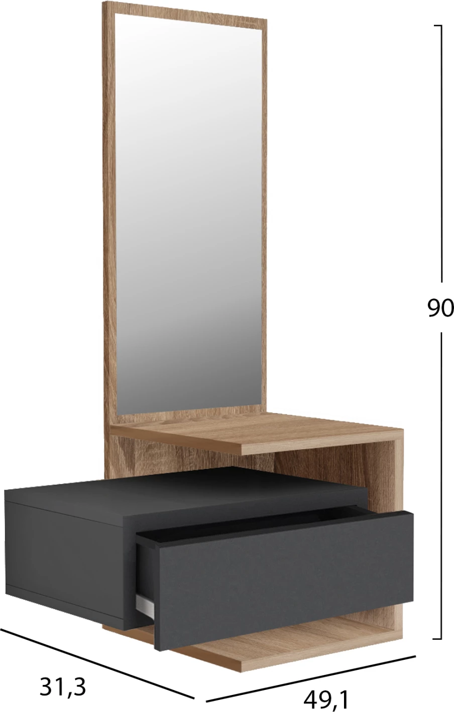 Mobilje hyrëse me pasqyrë MEARA FH8984.11 melaminë në Sonama-Gri 49,1x31,3x90Hcm