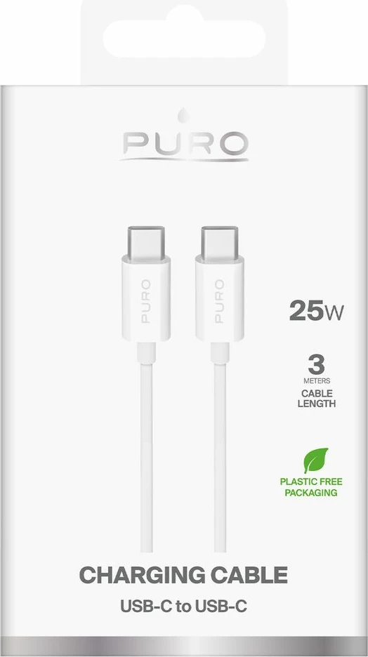 Kabllo USB-C në USB-C Puro PUCCC25W3MTWHI, 3m, 25W, e bardhë