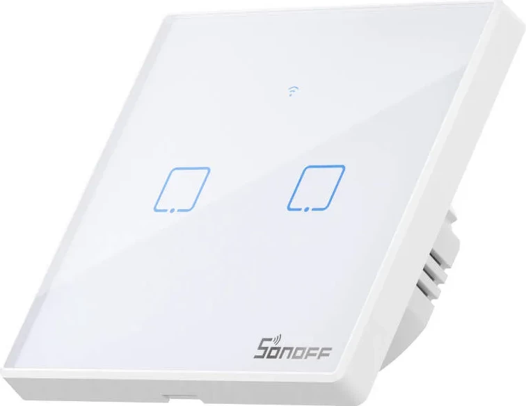 Switch i mençur Sonoff T2EU2C-TX, 2 kanale, WiFi + RF 433MHz, i bardhë