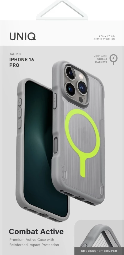 Mbështjellës UNIQ Combat Active Magclick për iPhone 16 Pro, Gri