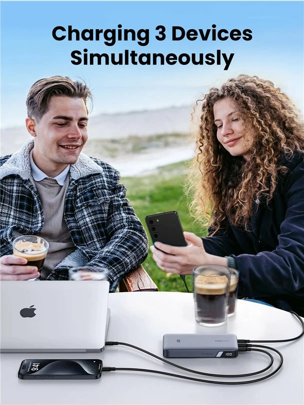 Power bank Ugreen Nexode 20000mAh, 100W, 3 dalje, LED display, Gri