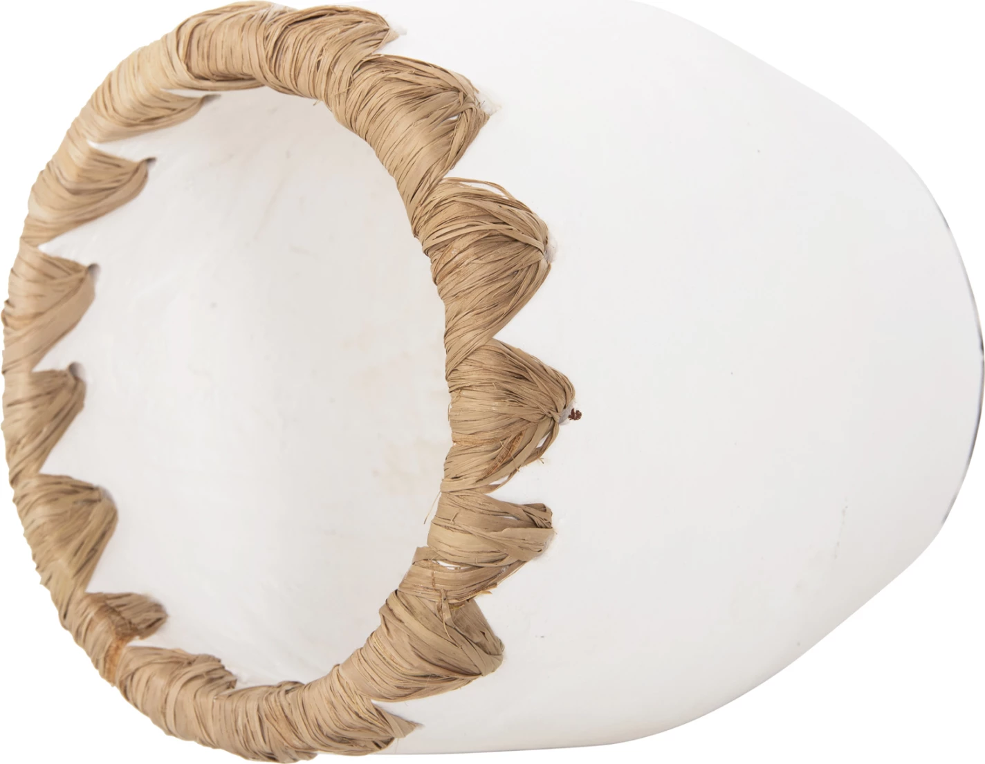 Vazo dekorative FH4369 terrakote, ngjyrë e bardhë, me thurje kashte në buzë, Φ13x16H cm