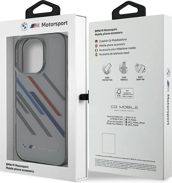 Mbështjellës BMW Motorsport IML Random Stripes për iPhone 16 Pro Max, Gri