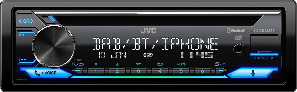 Radio makine JVC KD-DB922BT, Bluetooth, 7.1 kanale, USB, e zezë