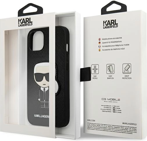 Mbështjellës Karl Lagerfeld Ikonik Saffiano për iPhone 13 mini, Hardcase, i zi