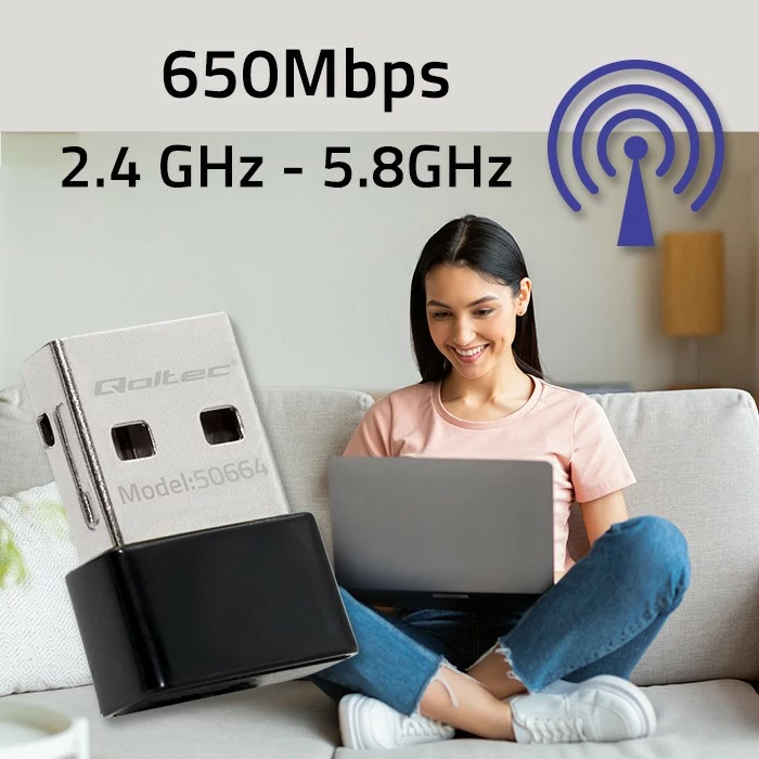 Adapter Wi-Fi mini USB Qoltec 50664, 650Mbps, AC Standard, i zi