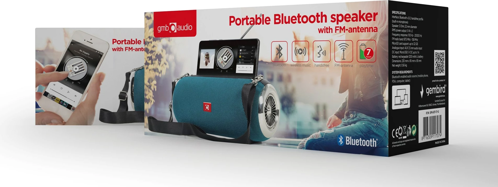 Altoparlant portativ Gembird SPK-BT-17-G, 5W, i gjelbër