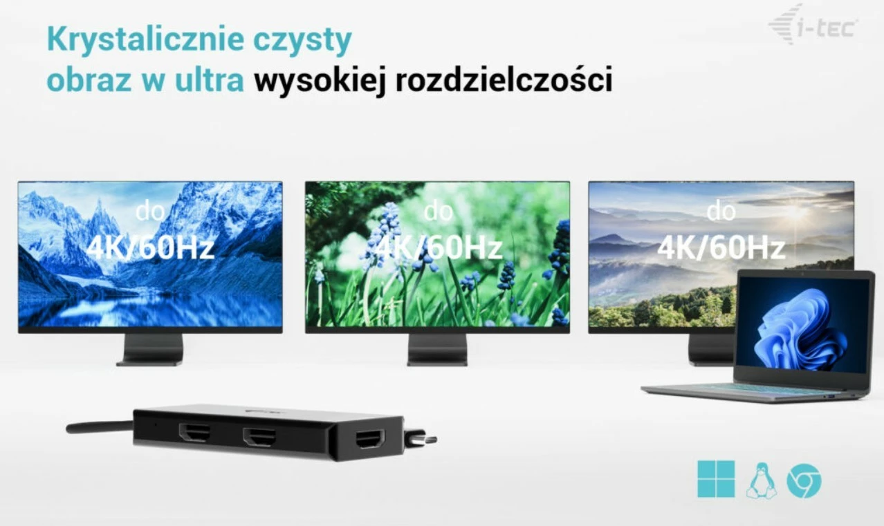 Stacion dokimi USB-C, i-tec, C31TRIPLE4KHDMIPD, 3x HDMI 4K/60 ose 1440p/144 Hz, Power Delivery 100W, kabllo 20 cm, e zezë