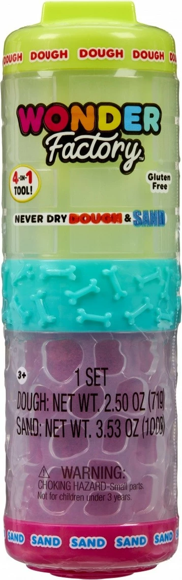 Set plastelinë dhe rërë kinetike MGA Wonder Factory Never Dry, lime dhe rozë