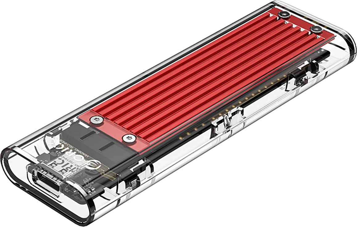 Kasë Orico TCM2-C3 për SSD M.2 NVMe në USB-C, 10Gb/s, Transparent/Kuqe